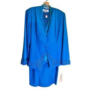 Demetrios 3 piece Turquoise Church Skirt Wedding Suit Women’s Size 12 NWT